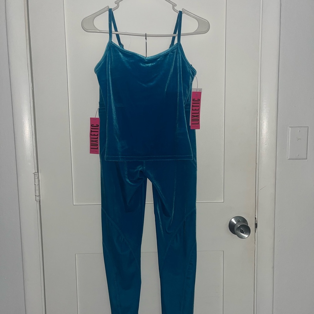 NWT Lilly Pulitzer Teal Luxletic Weekender High Rise Leggings and Bra Tank NWT